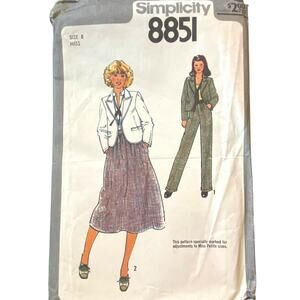 Vtg Simplicity 8851 Pattern Skirt Pant Jacket Miss 8 1978 Timeless Academia Midi